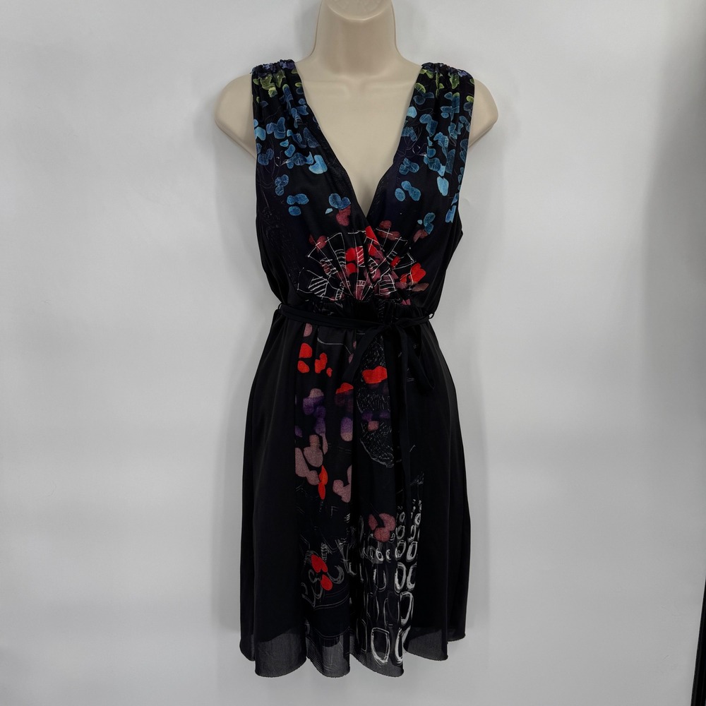 Desigual Black Abstract Graphic Print Mesh Overlay Womens Medium Belt Grunge - Picture 2 of 11